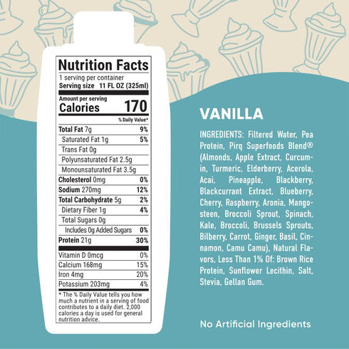 11 Oz (Pack 4) Pirq Plant-Based Protein Shakes | Vanilla Fl of | Dairy-Free, Gluten-Free, Soy-Free, Zero Sugar