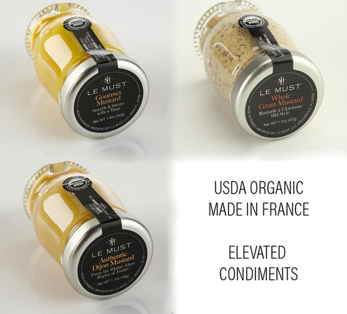 Pack 3 Le Must Organic Mustard Assortment Whole Grain Mustard, Yellow Mustard, Dijon Mustard Mini Jars For Charcuterie