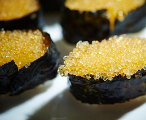 Hand-Packed 50g Genki Yuzu Tobiko Flying Fish Roe Caviar Wild-Caught Taiwan, Citrus-Infused Japanese Yuzu Flavor