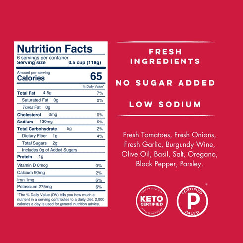 Pack (6) Yo Mama's Foods Keto Pasta Sauces - of - No Sugar Added, Gluten Free, Preservative Free, Paleo Friendly