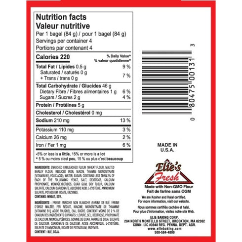 Elie's 6 packs 4 pack 24 Plain Bagels - of bagels per - total bagels - NOT GLUTEN FREE