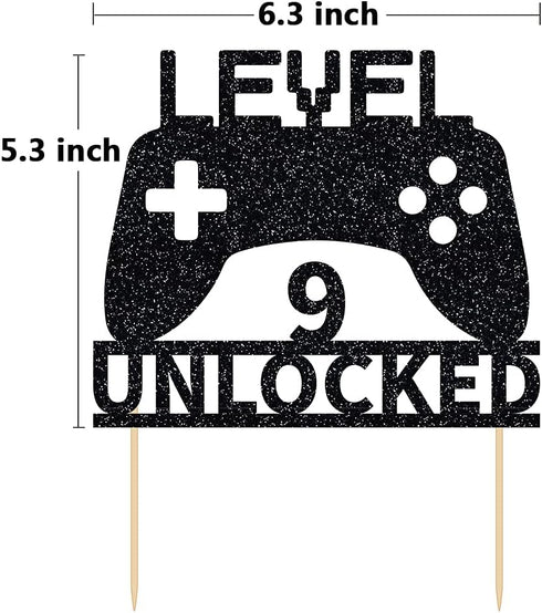 Level 9 Unlocked Cake Topper, Video Game Cake Topper for 9th Birthday Party Decoration