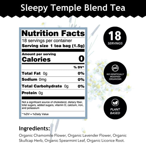 Buddha Teas Sleepy Temple Blend Organic Herbal Tea - Caffeine Free - 18 Bleach-Free Tea Bags