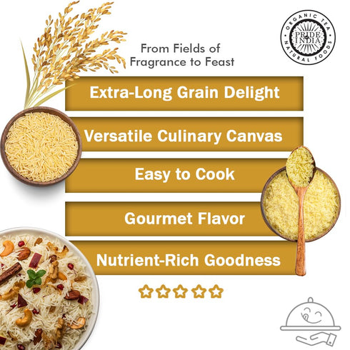 1.5 lb Pride of India Golden Sella Basmati Rice | Extra Long Grain Parboiled Indian Basmati Rice | Aromatic Fluffy