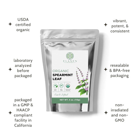 4 oz. (113g), Organic Spearmint Leaves USDA Certified Organic Spearmint Tea Dried Loose Leaf, Dry Mint, Cut & Sifted
