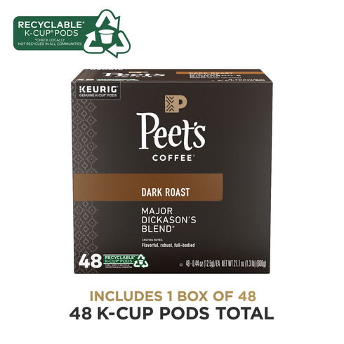 100% 48 Count (1 48 Peet's Coffee, Dark Roast Keurig K-Cup Pods, Arabica Coffee - Major Dickason's Blend Box of Pods)