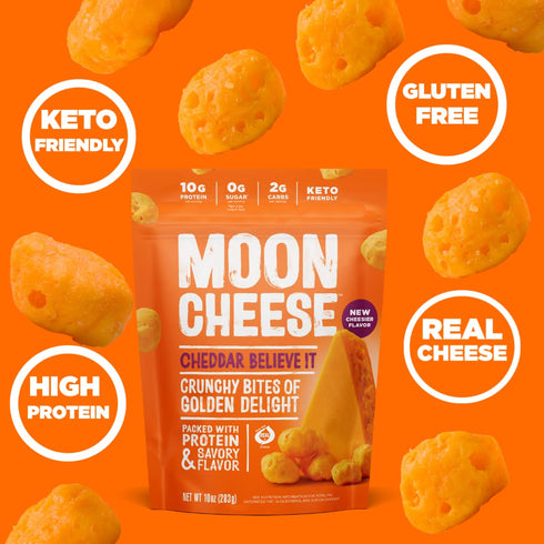 10 1-Pack, 100% Moon Cheese Cheddar Believe It, Ounce, Crunchy, Protein -Rich Cheese Snack, Keto Friendly, Real Cheese