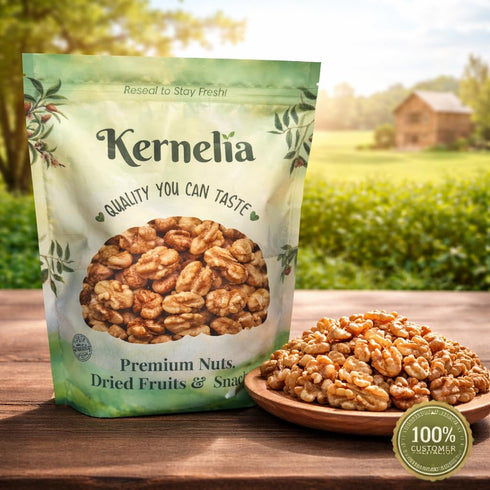 Kernelia Nuts Packed 1 lb California Chandler Raw Walnuts Halves and Pieces Shelled, Fresh Clean Ready to Use, Raw