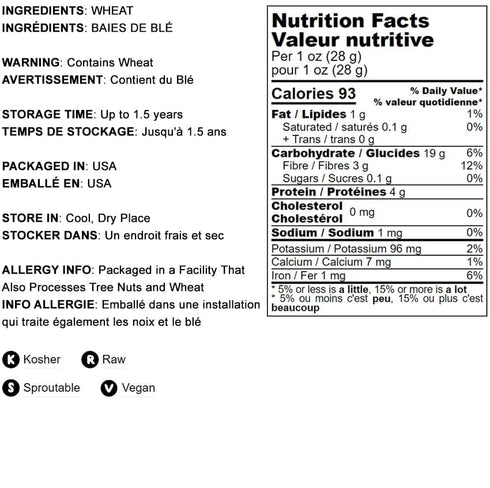 8 Food to Live Wheat Berries, Ounces Sprouting for Wheatgrass, Kosher, Raw, Vegan, Bulk