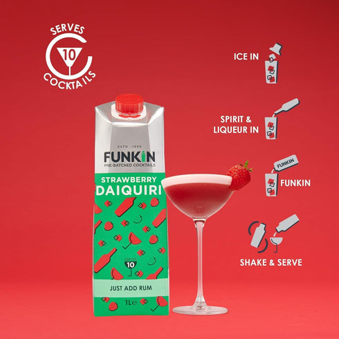 1L Funkin Strawberry Daiquiri Cocktail Mixer | Premium Real Fruit Mixer for Cocktails, Smoothies, and Non-Alcoholic