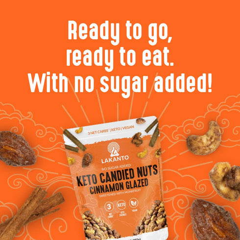 3 Lakanto Candied Nuts Cinnamon Glazed - No Sugar Added, Sweetened with Monk Fruit, Net Carbs, Keto Diet Friendly