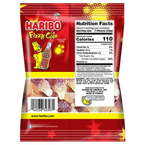 Gummi Gummy 5 (Pack 12) HARIBO Candy, Fizzy-Cola Candy Soda Bottles, Ounce Share Size Bags of Delicious Soft & Chewy