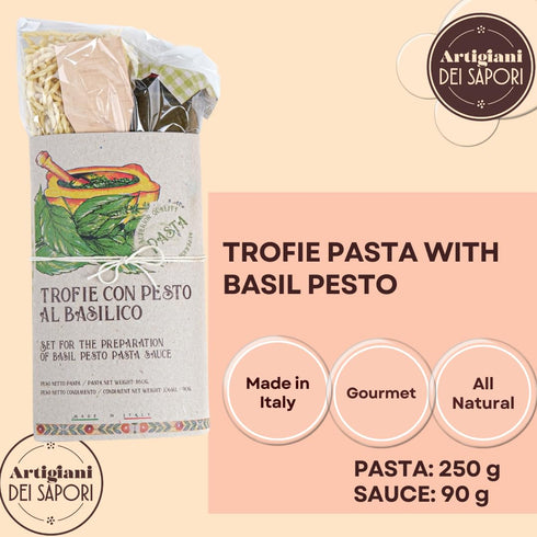 Set Artigiani dei Sapori Pasta Gift with Trofie Pasta and Basil Pesto Sauce, Includes Spoon