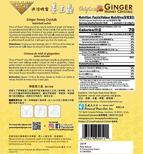 30 18 PACK 4 Prince of Peace Instant Ginger Honey Crystals, ct Bags - g Sachets,