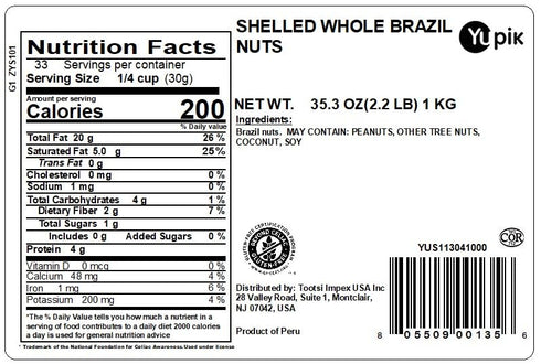 2.2 lb (35.2 oz), Yupik Raw Brazil Nuts, Gluten-Free, Kosher, Shelled, Unsalted, Unroasted, Raw Nuts, Nutritious