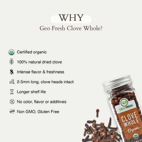 1.41 oz (40g) Geo-Fresh Cloves Whole Organic - - Organic Cloves Whole - USDA Certified, Non-GMO, Kosher, Gluten Free