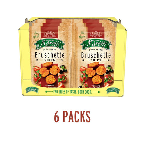 5 oz. (Pack 6) Maretti - Bruschette Chips with Tomato, Olives & Oregano - All Natural Oven Baked Bagel Chips - Good