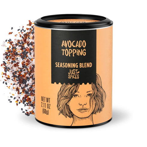 Just Spices Avocado Topping, 2.11 OZ Spice Mix for Avocado, Bowls, Salad with Black Sesame, Tomato, Chilli, Pyramid Salt