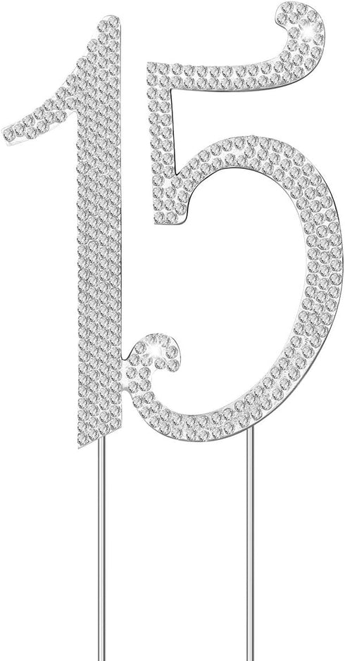 JANOU 15 Cake Topper Number 15, Crystal Rhinestones for Birthday Anniversary Party Decoration