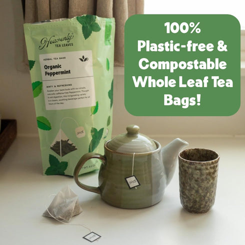 (50 100% Heavenly Tea Leaves Organic Peppermint Pyramid Tea Bags), Bulk Compostable Herbal Tea Sachets - Plastic Free