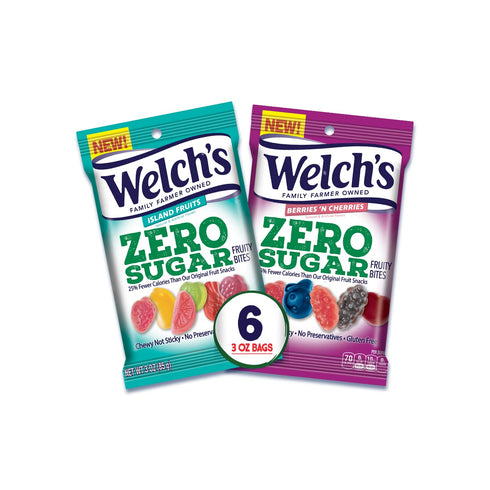 Welch's Zero Sugar Fruity Bites, Variety Fruit Snacks Pack with Berries 'N