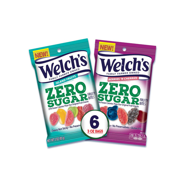 Welch's Zero Sugar Fruity Bites, Variety Fruit Snacks Pack with Berries 'N