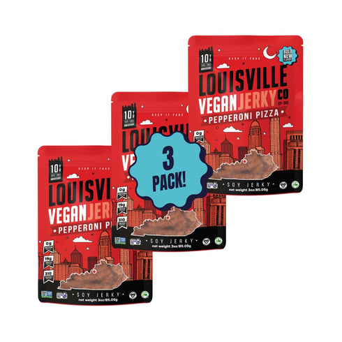 Louisville Vegan Jerky – Pepperoni Pizza Vegan Meat, Gluten-Free High Protein Snacks, 19g Non-GMO Soy Protein
