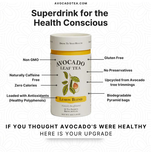 Avocado Leaf Lemon Tea Blend, Caffeine-Free Herbal Tea, Immune Booster, 15 Tea Bags - 30 Servings (Non-GMO)