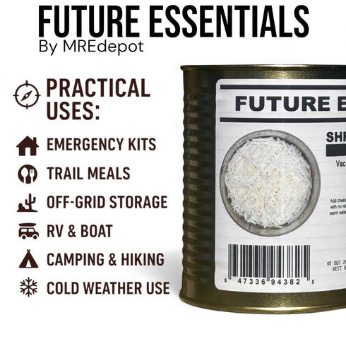Mozzarella Mozzarella 8 oz #2.5 Future Essentials Freeze Dried Shredded Cheese Real Dairy Cheese Shredded Long Shelf