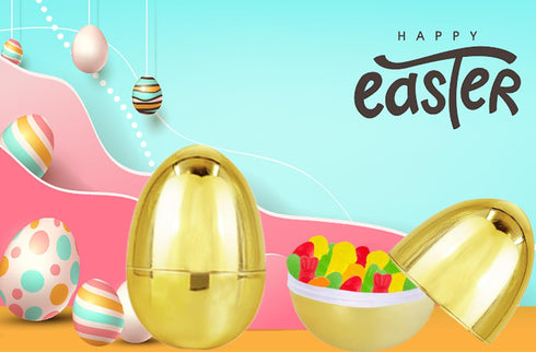 Chochkees 6 Inch 12 Pack 6" Inch (12-Pack) Jumbo Golden Easter Eggs Metallic Gold, Goodie Basket Prize, Eggs