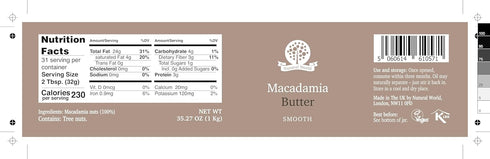 35 Oz (1kg) 100% Nutural World - Smooth Macadamia Nut Butter / pure single ingredient
