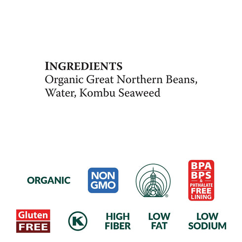 15 oz Eden Organic Great Northern Beans, Can, No Salt, Non-GMO, Gluten Free, Vegan, Kosher, U.S. Grown, Heat and Serve