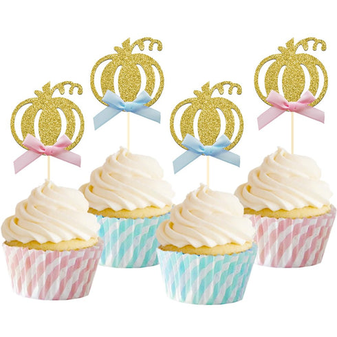 24pcs Pumpkin Gender Reveal Cupcake Toppers, Baby Shower Girl or Boy Party Decorations Supplies, Pumpkin Food Pick