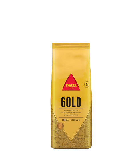 Delta Cafs Gold Whole Bean Coffee 500gr/17.6oz, Intensity 12, Arabica Roasted -
