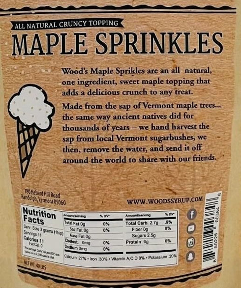 100% 6 oz Woods Maple Sprinkles Pure Vermont Maple Sugar All-Natural Sweetener Single Ingredient, No Additives Healthy