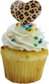 Set of 6 Leopard Print Animal Spots Heart Love Cupcake Picks Toppers Decoration