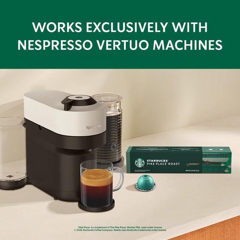 30-count 7.8 oz. Starbucks by Nespresso Vertuo, Pike Place, Medium Roast Coffee Coffee Pods, Brews