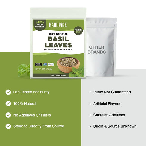 40 (100g/ 3.5oz) 100% Packed HANDPICK Dried Basil Leaves Servings Non GMO, Gluten Free, Raw Whole Tulsi Leaf, Sourced