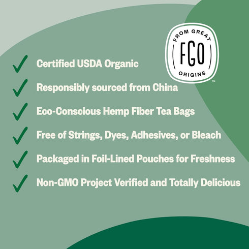 FGO Organic Jasmine Green Tea - 100 Count Eco-Conscious Tea Bags, Resealable Bag