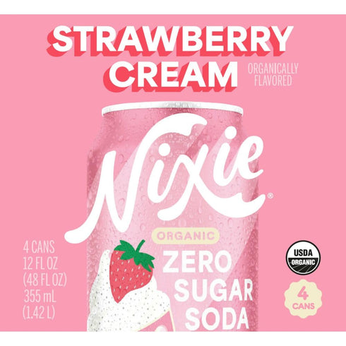 12 Oz, 4 Pack Nixie, Soda Zero Sugar Strawberry Cream Organic, Fl