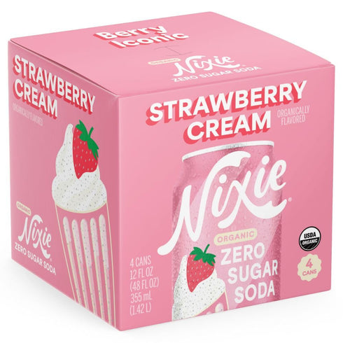 Nixie, Soda Zero Sugar Strawberry Cream Organic, 12 Fl Oz, 4 Pack
