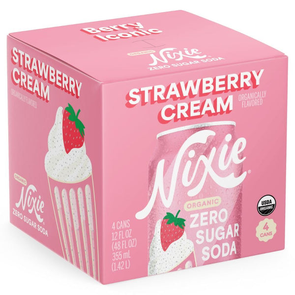 Nixie, Soda Zero Sugar Strawberry Cream Organic, 12 Fl Oz, 4 Pack