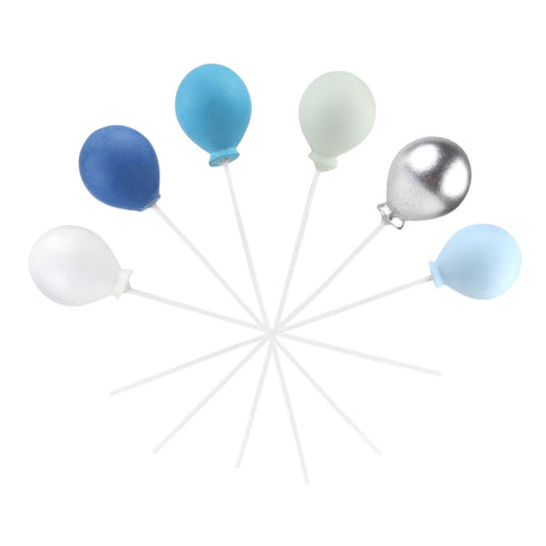Ercadio Balloon Cupcake Toppers, 6 Colors Resin Round Shape 3D Balloons Cake Picks for Baby Shower Boys Birthday Party