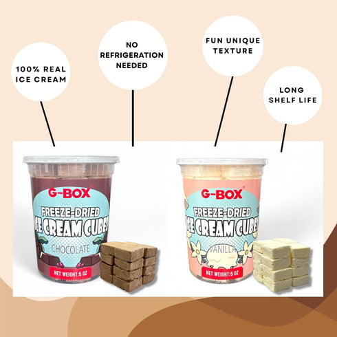2.5 oz| (2.5 OZ, G-BOX Freeze Dried Ice Cream Cubes, Vanilla Flavor, Freeze Dried Camping Food, NASA Space Dessert