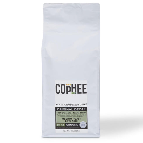 COpHEE Pack 6.5 32 oz Low Acid Coffee - Decaf - Bulk - Ground Medium Roast - Smooth Non-GMO Arabica Coffee