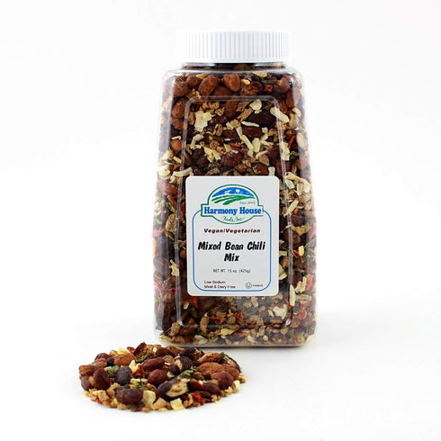 Harmony House Foods Mixed Bean Chili Soup Mix, 15 Ounce Quart Size Jar