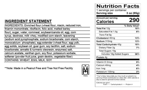 36 3 Oz Muffin Town Cornbread Snack Loaves Loaves Per Case - Per Serving