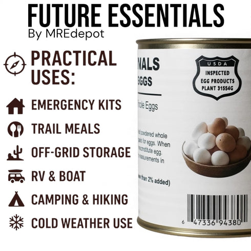 10-Year 8 oz #2.5 18 Pack 1 Future Essentials Powdered Whole Eggs Shelf Life, Easy Prep Powdered Eggs for Survival
