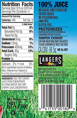 100% 32 Oz (Pack 6) Langers Juice All Tart Cherry, Fl