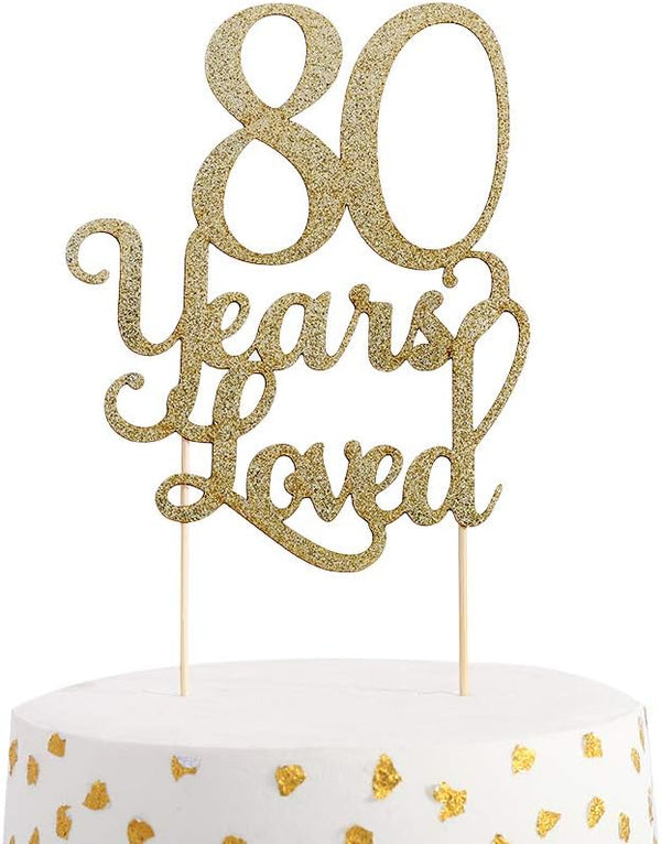 80th Birthday Glitter Cake Topper - 80th Anniversary Decoration Props, Party Favors for Celebration